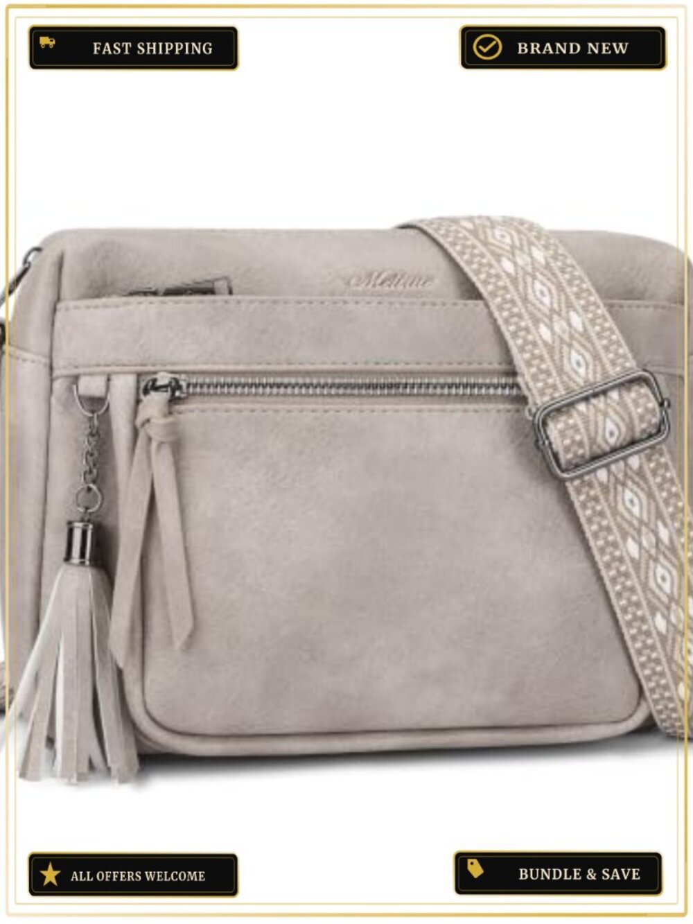 Vegan Leather Crossbody Bag with Tassel, Multi Pockets, Adjustable Strap